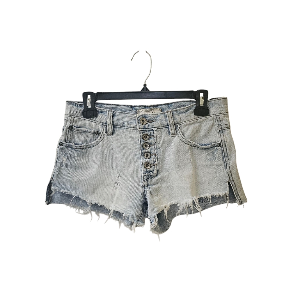 Free People Button Fly Distressed Jean Shorts Size 24 Low Rise Light Wash